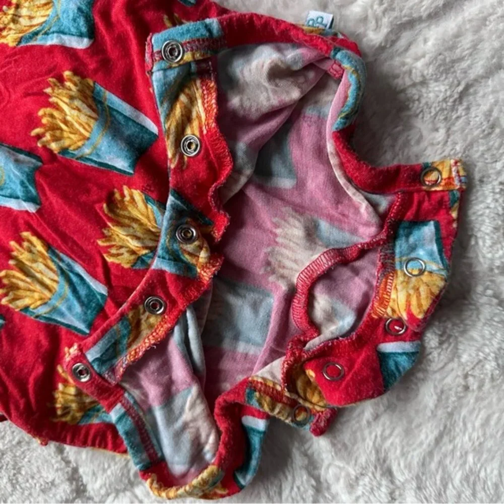 Posh Peanut | “Time Fries” Red Ruffle Butt Shorts Romper | Size 6-9 Months